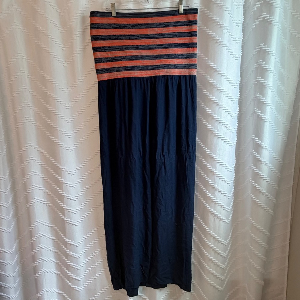 Rachel Rachel Roy Womens XXL Navy Orange Striped Strapless Maxi Tube Dress - Picture 2 of 5